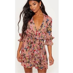 NEW Dark Nude Floral Pleated Skater Dress Size 6